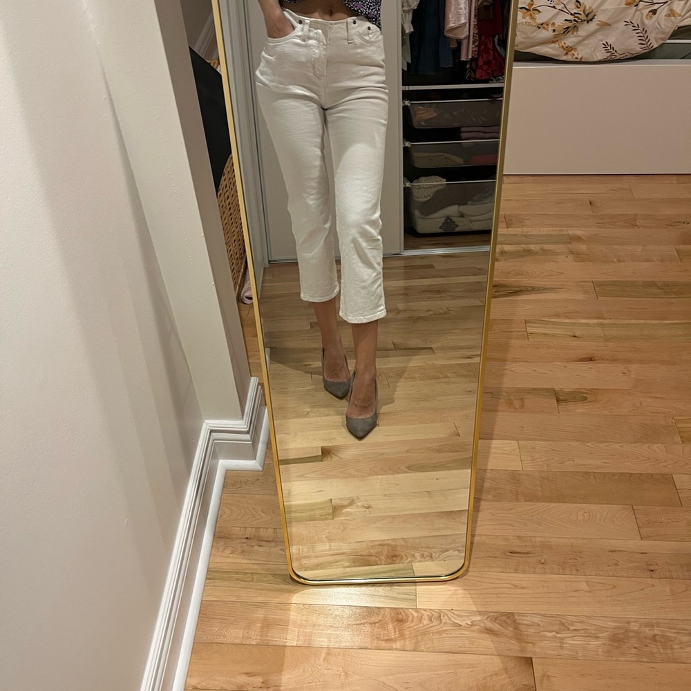 Roots vintage white Ankle Jeans for Women cropped elastic denim retro pants S/M - Picture 3 of 4